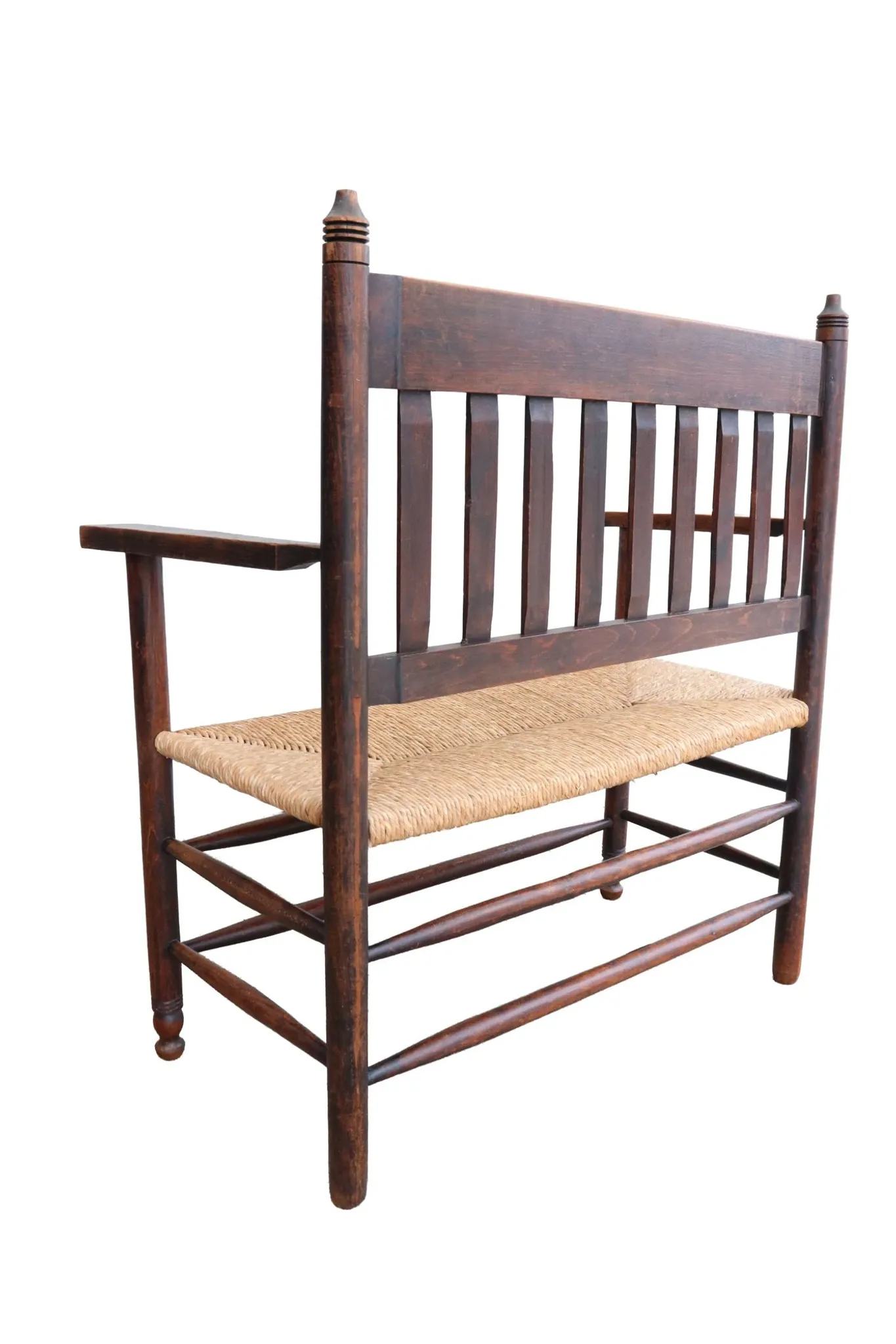 Antique Dutch wooden bench with woven seat