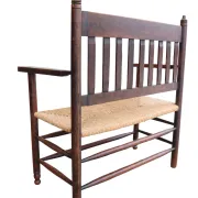 Antique Dutch wooden bench with woven seat