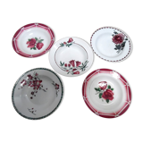 Cinq assiettes creuses  en faïence dépareillées