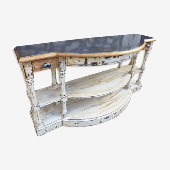 Wood console and polished steel top