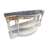 Wood console and polished steel top