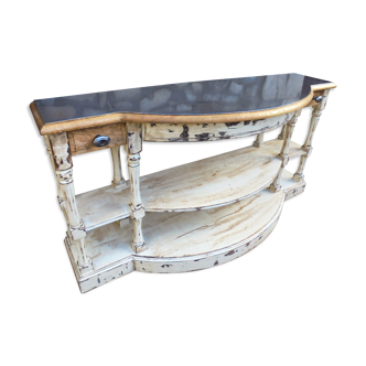Wood console and polished steel top