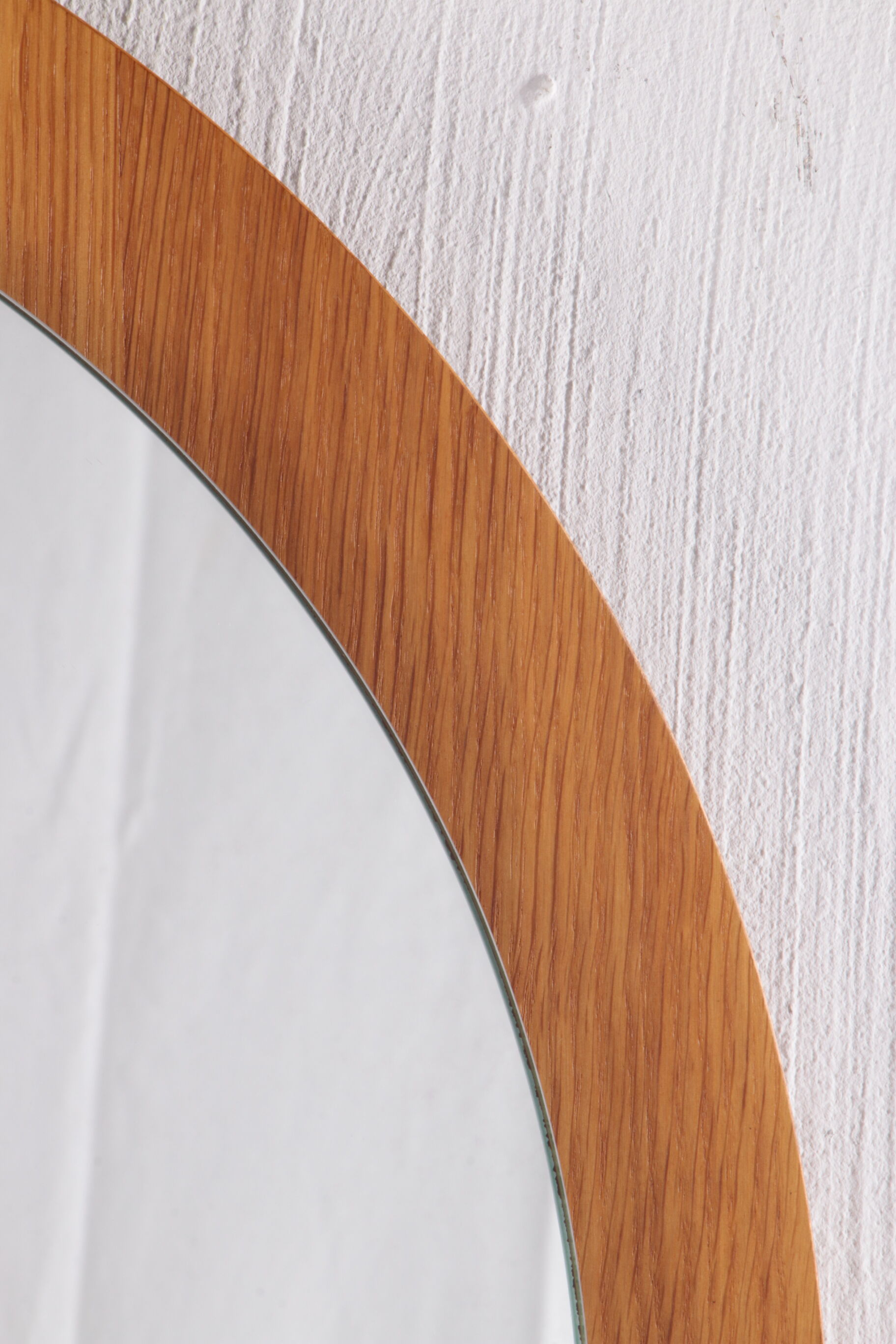 Large round light wooden wall mirror 1960s 66cm
