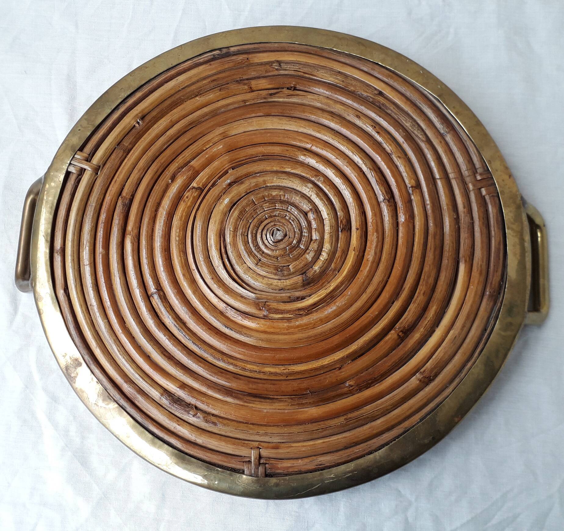 Rattan and brass tray