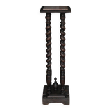 Vintage wood and marble side table, Louis XIII style turned wood pedestal table