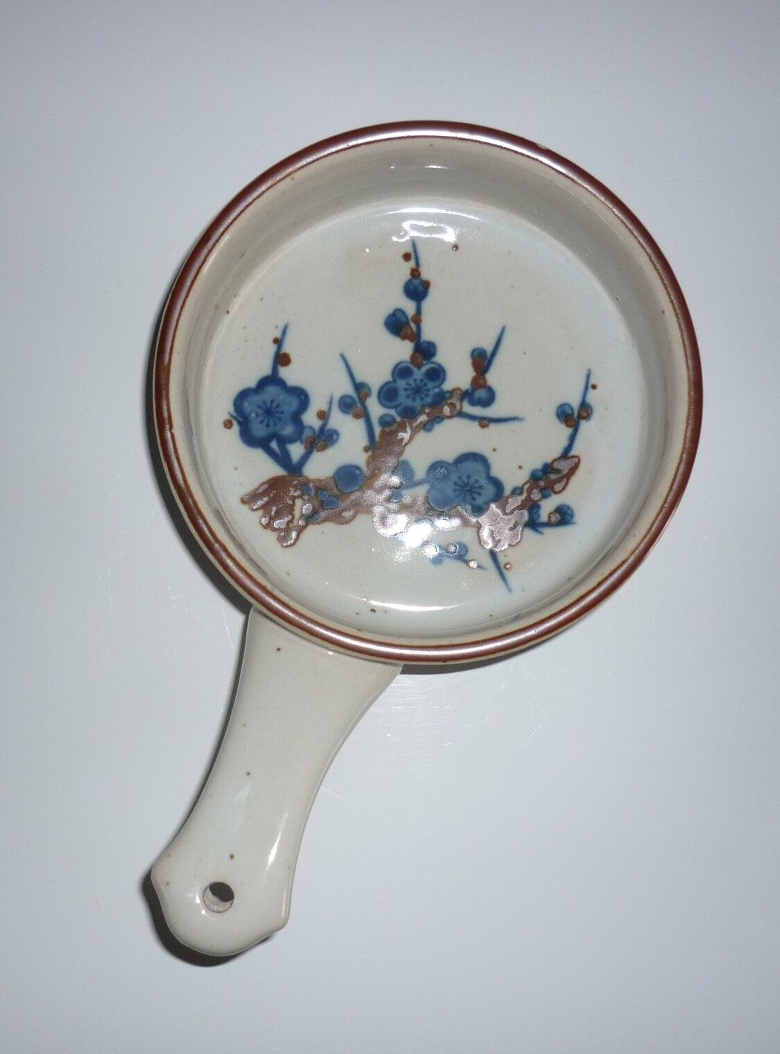 Ceramic frying pan blue and brown flowers