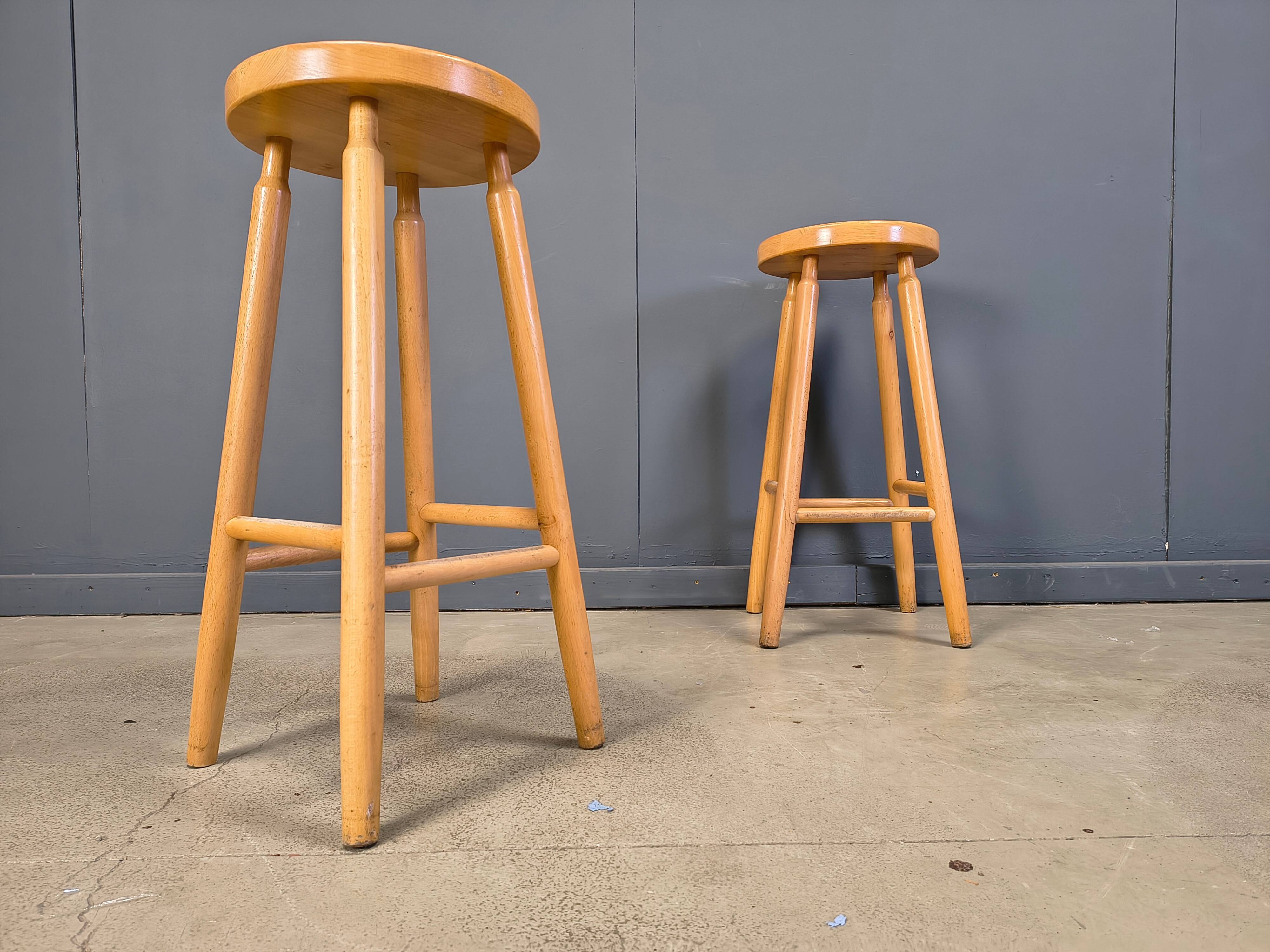 Alpine style chalet stools in wood, set of 11 - 1970s