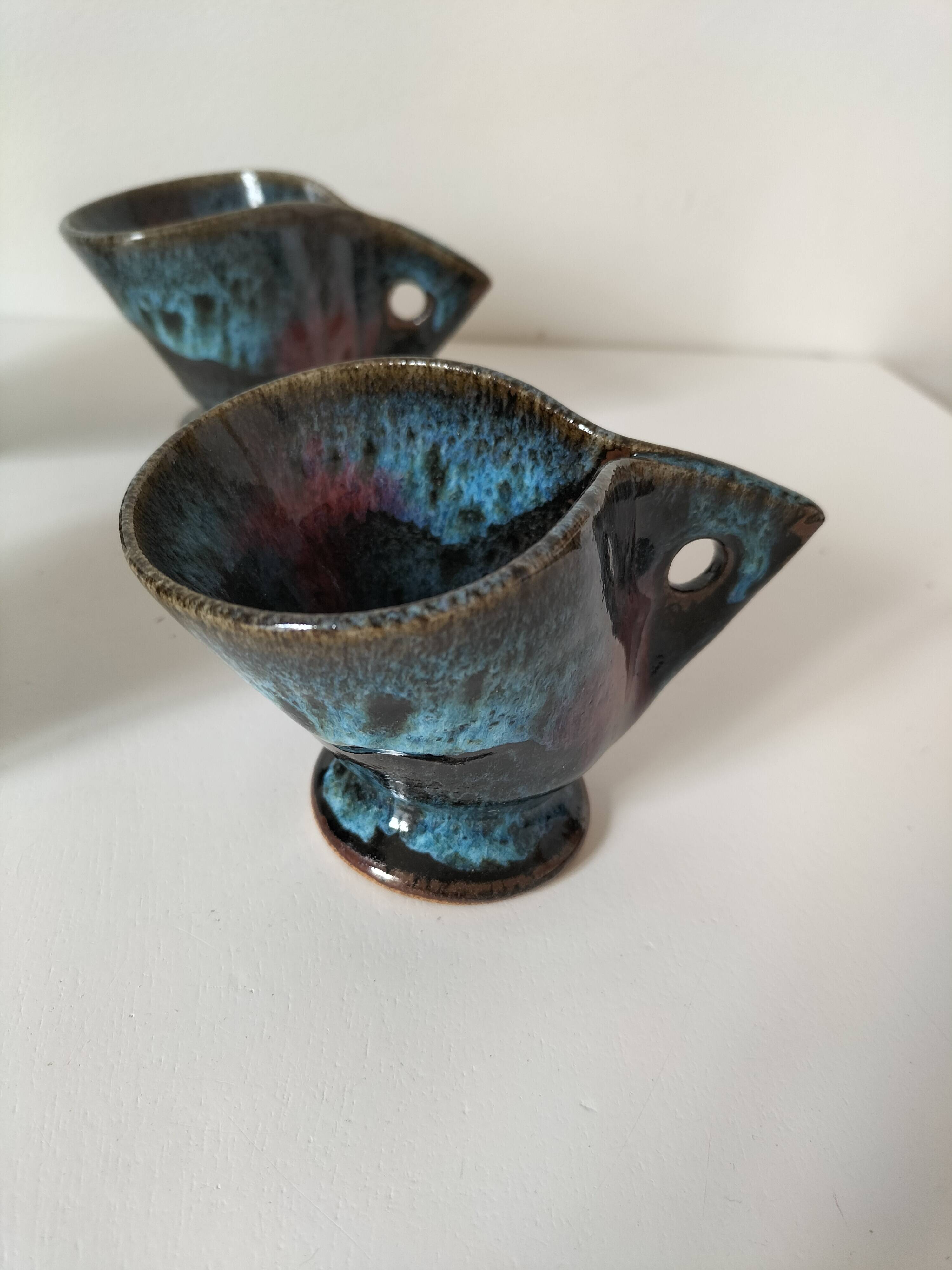 4 sculptural stoneware cups by Philippe Monroig