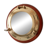 Miroir vintage hublot en bois et laiton massif