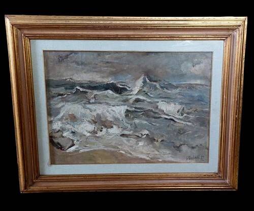 Giuseppe manfredi ( 1934 - 1987) marina peinture huile carton toile 70 x 50