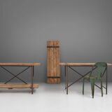 Industrial side table with metal frame and wooden top and removable platform, Belgium, 1920