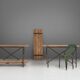 Industrial side table with metal frame and wooden top and removable platform, Belgium, 1920