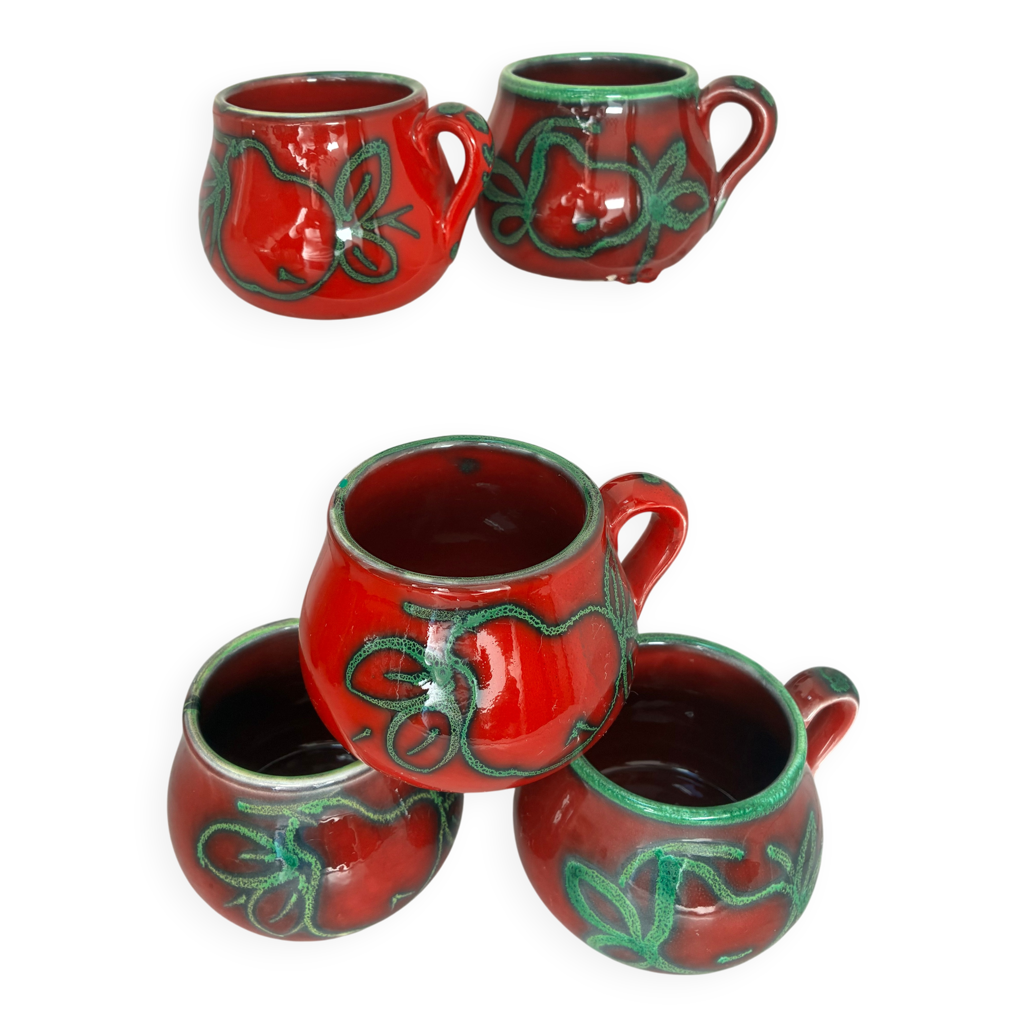 Vintage Italy handmade glazed ceramic cups