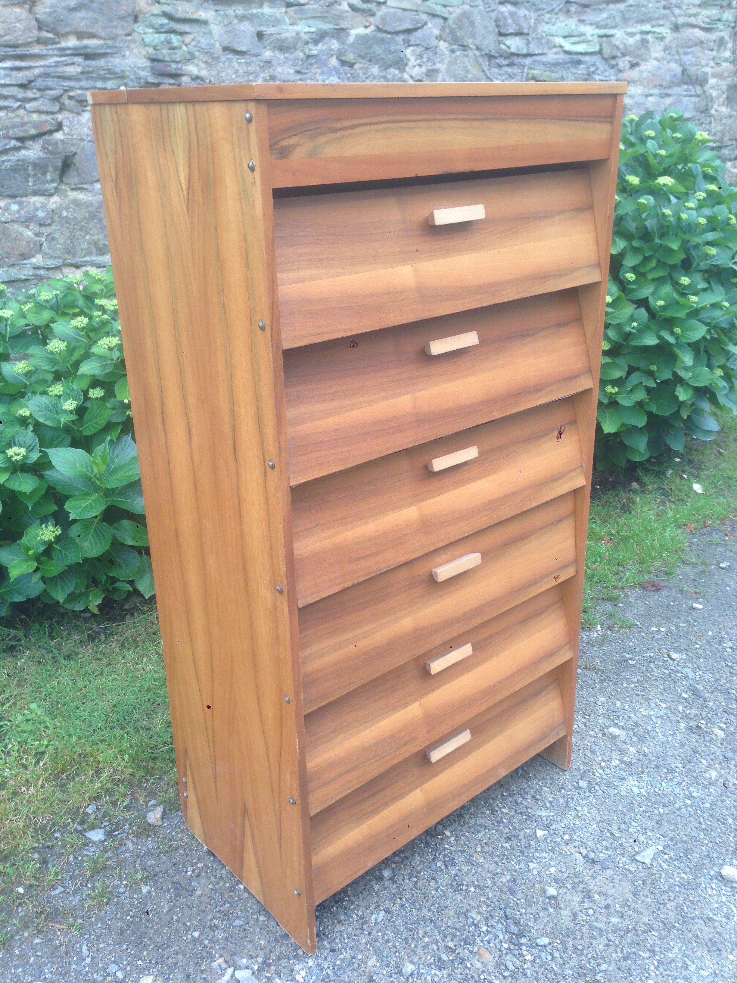 Commode vintage à chaussures en noyer tiroirs basculants