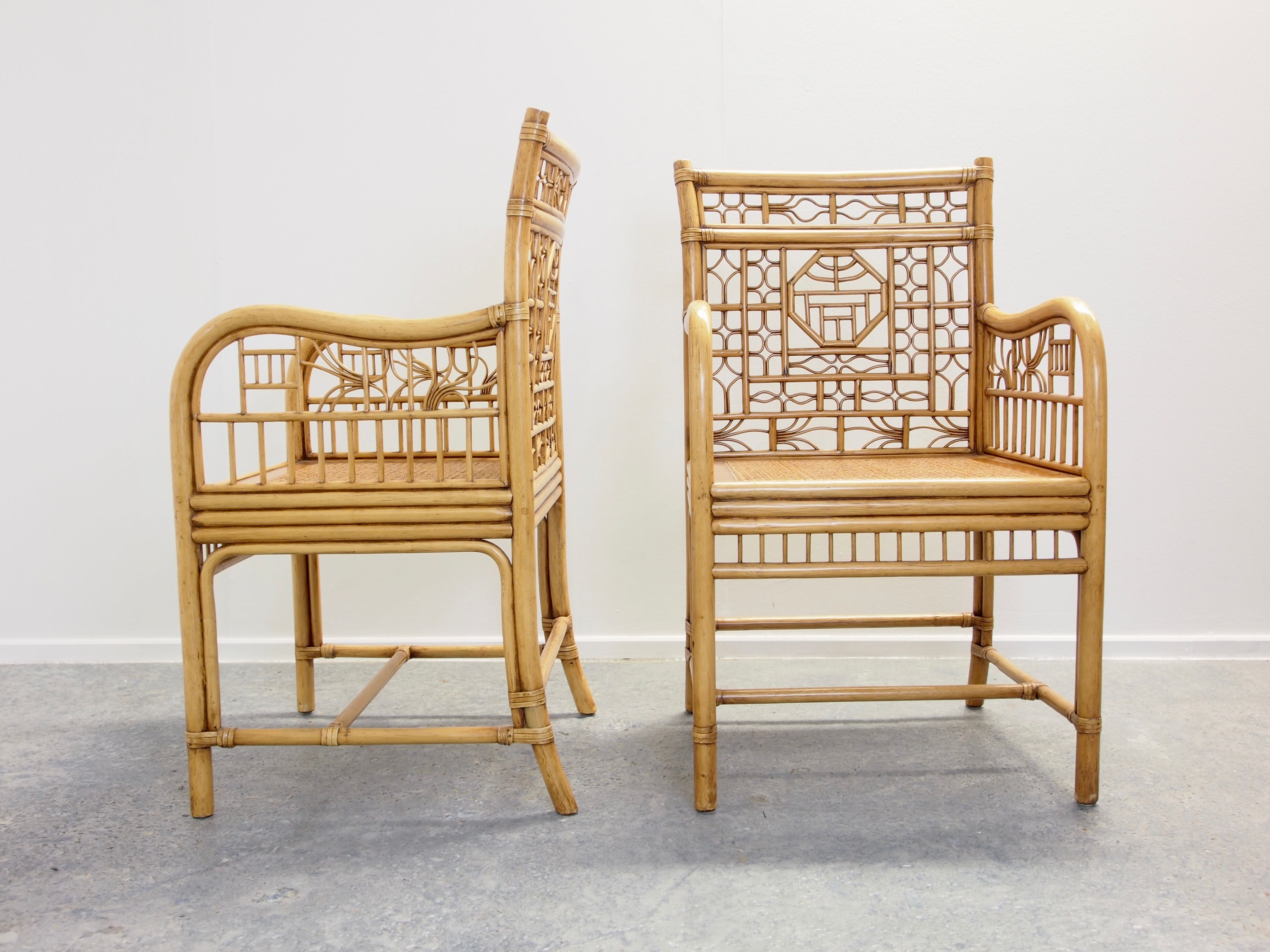Set of 4 vintage oriental rattan chairs