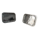 2 rectangular silver-plated metal dishes with an 80s pattern.