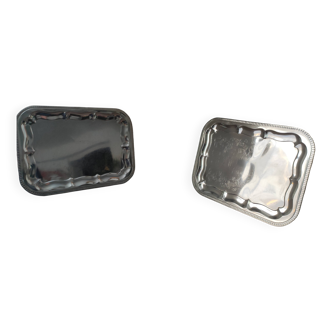 2 plats rectangulaire en métal argenté avec motif année 80