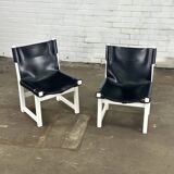 Vintage Spanish black leathe child chair