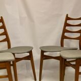 Set of 4 Scandinavian chairs year 50-60 restored anti-stain fabric gray cloud.
