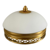 Art deco wall lamp or ceiling lamp in brass and white opaline