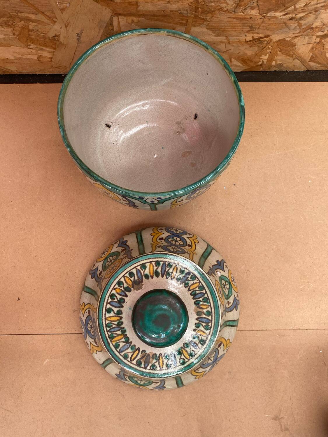 Old Jobbana Butter Jar Morocco Polychrome Earthenware 19th Century Vintage #B084