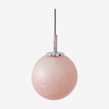 Doria glass ball hanging lamp in pink, pendant lamp 1960s