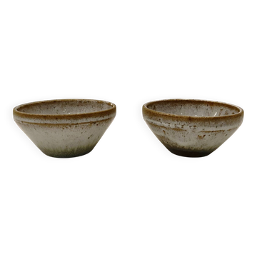 Pair of vintage stoneware bowls – Signed OL / VN (Vallée Noire)