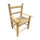 Old wooden children's armchair and vintage woven straw seat
