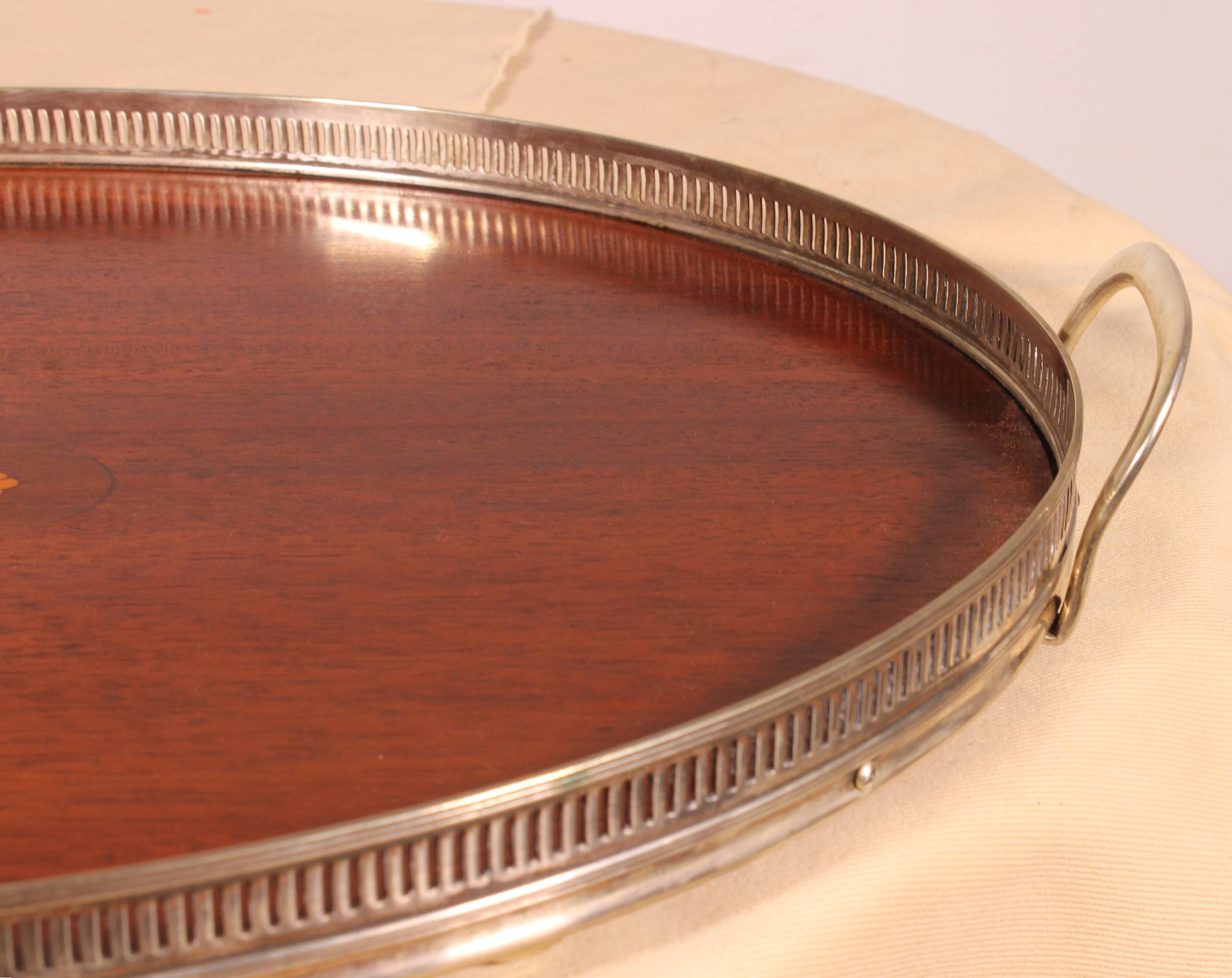 19th century silver-plated metal and mahogany tray