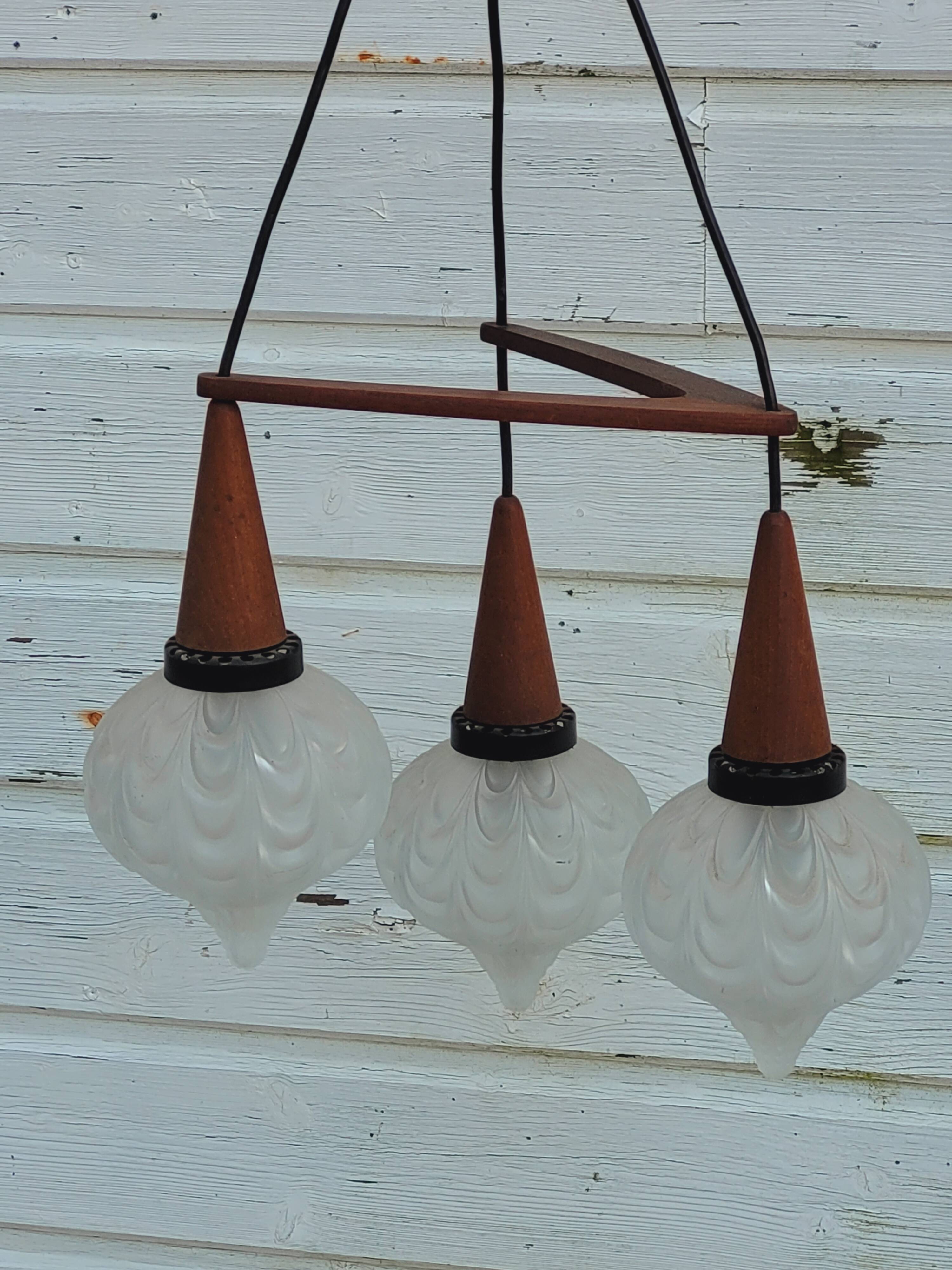 Boomerang Cascade Pendant Chandelier in Teak and Glass from Philips, 1950s