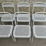6 Souvignet chairs, in white lacquered metal, 1960s