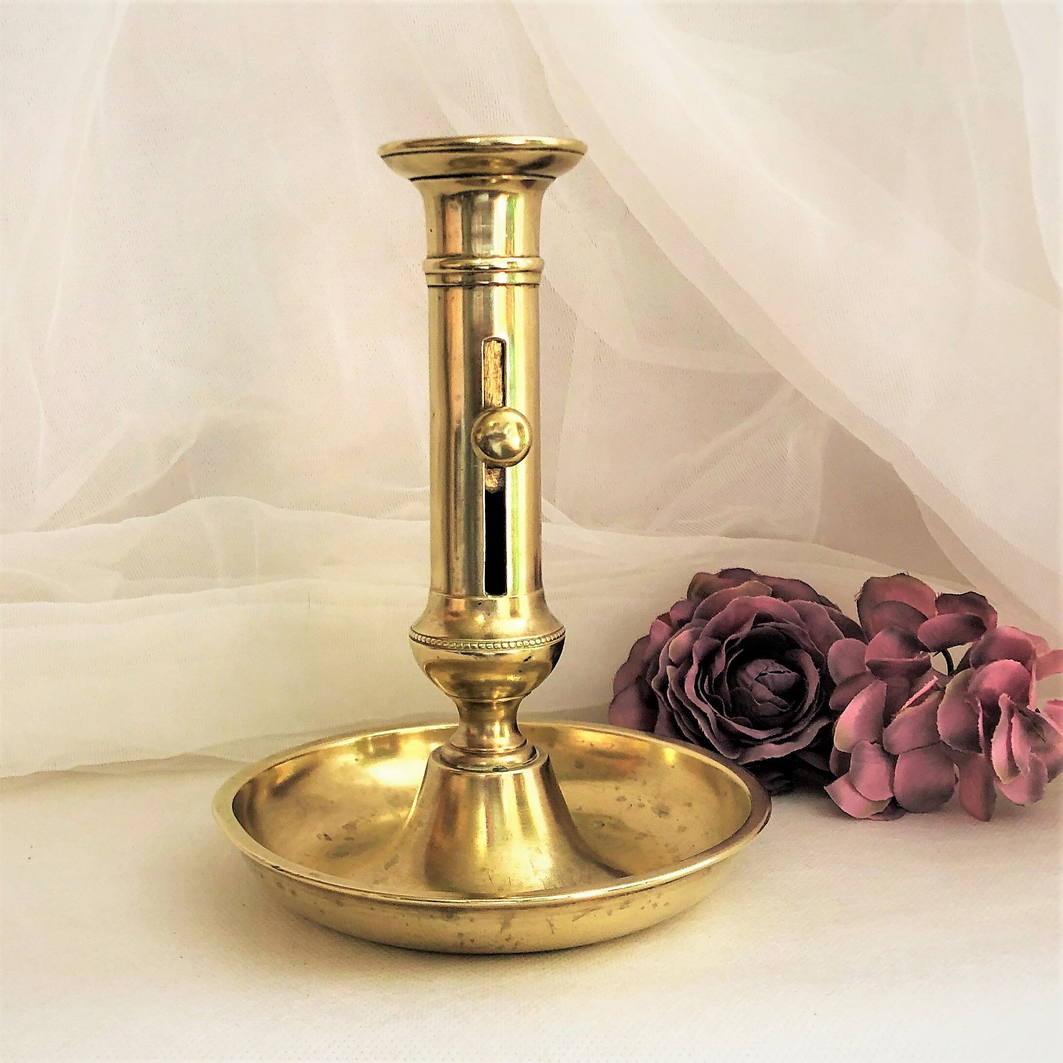 Gilded copper table candle holder with Victorian style nineteenth century
