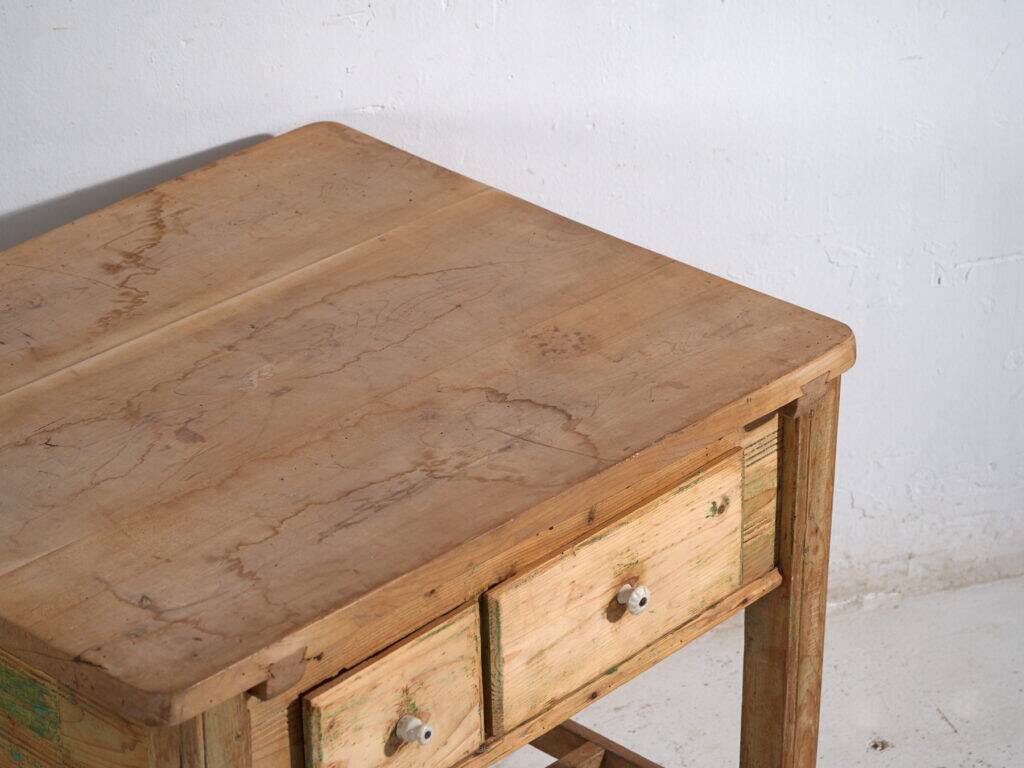 Central European pine kitchen table with two drawers – Tyrol, circa 1910