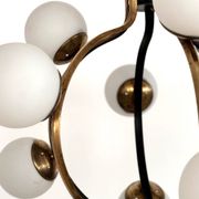 Stilnovo Italian Midcentury Chandelier, Brass & Opaline Glass, 1950s