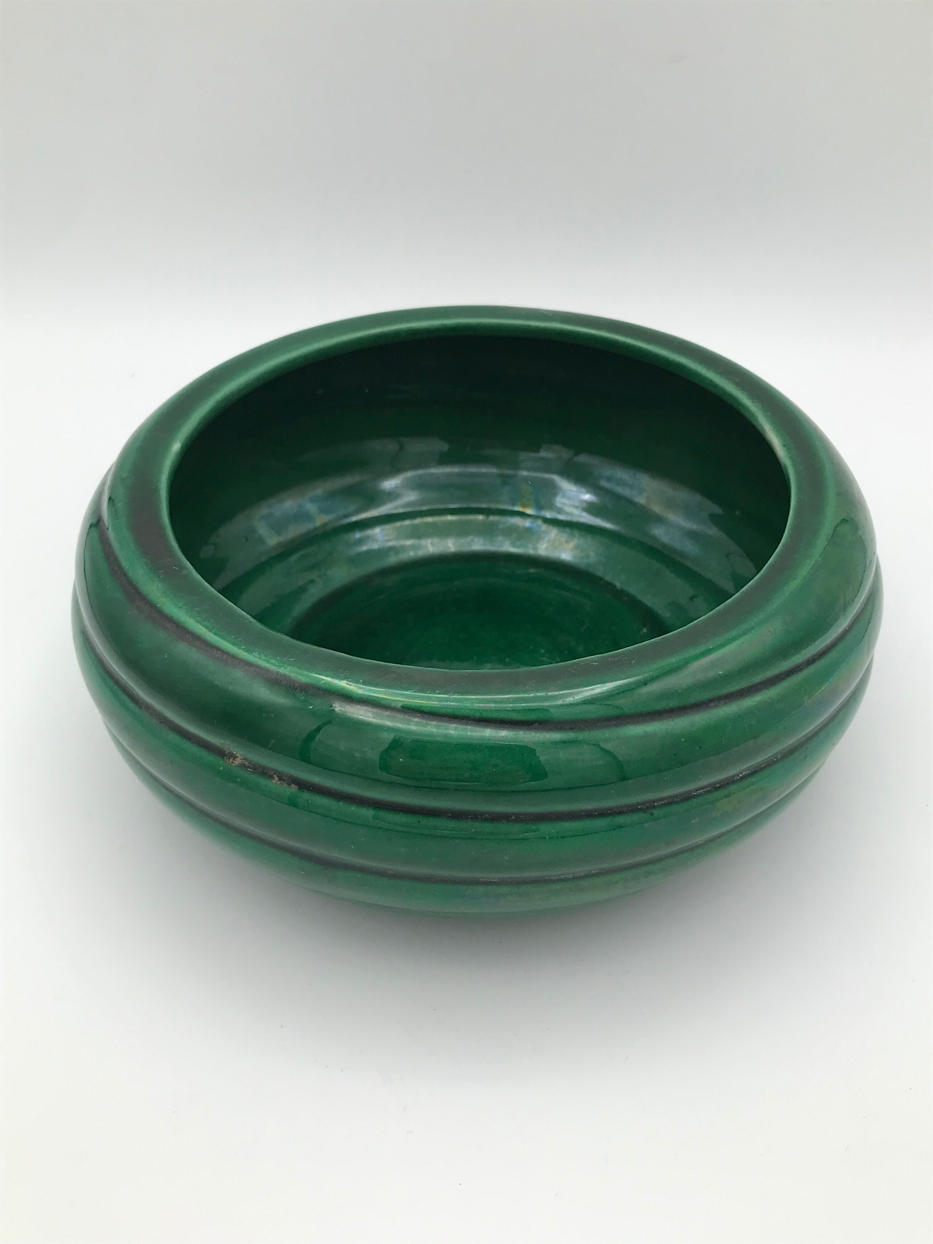 green ceramic flat cup 1950 saint clement signed B Letalle 16 cm
