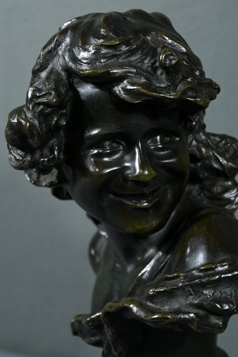 Bronze “Laughing Child”, signed A.Injalbert – Late 19th century