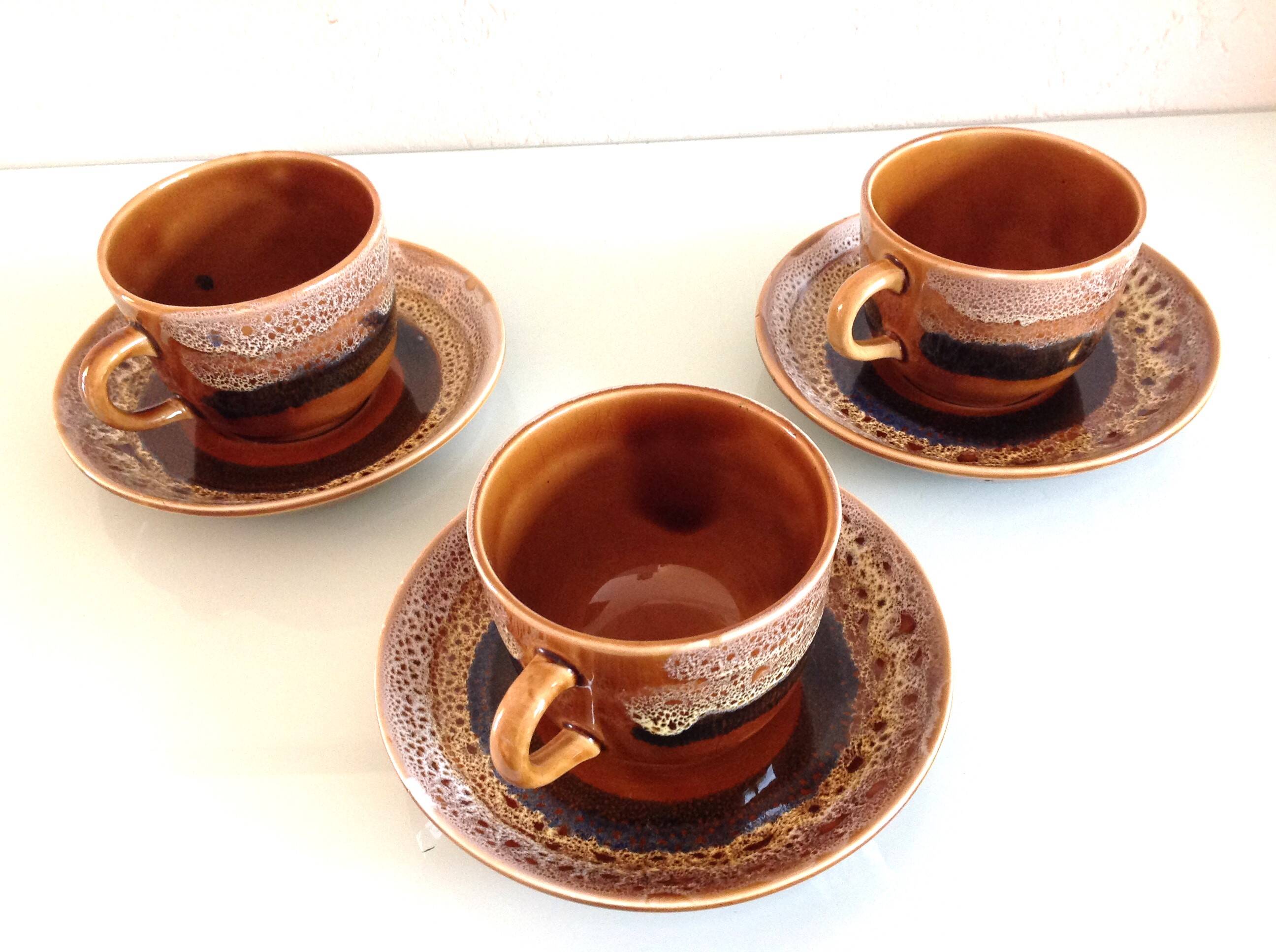 Hawaiian decor coffee service from the Sarreguemines faience factories / vintage 60s-70s