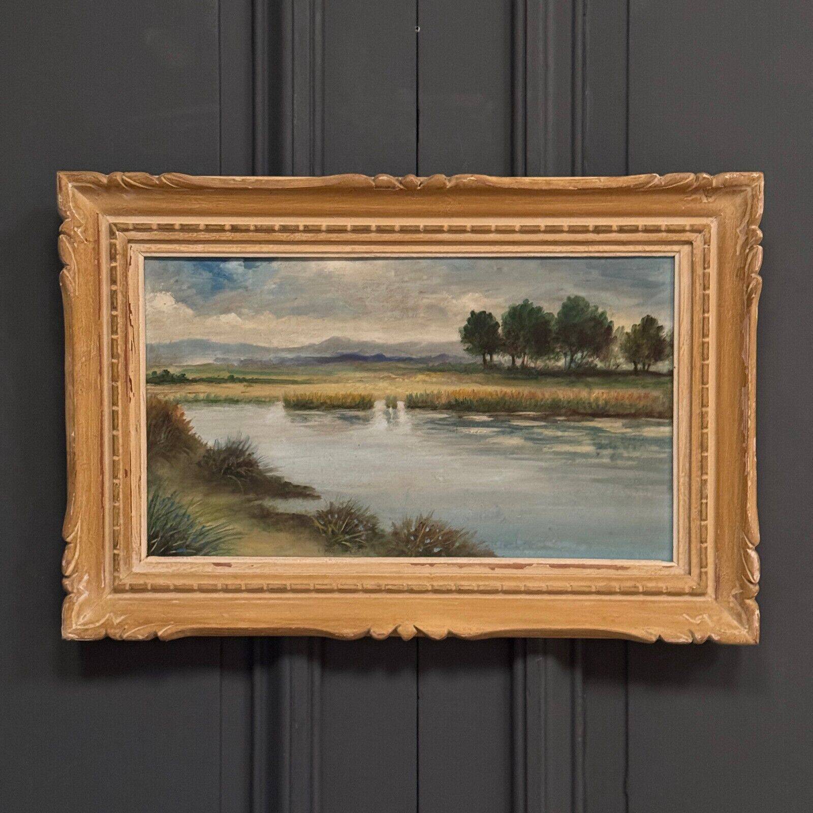 Oil on panel representing a pond 20th century