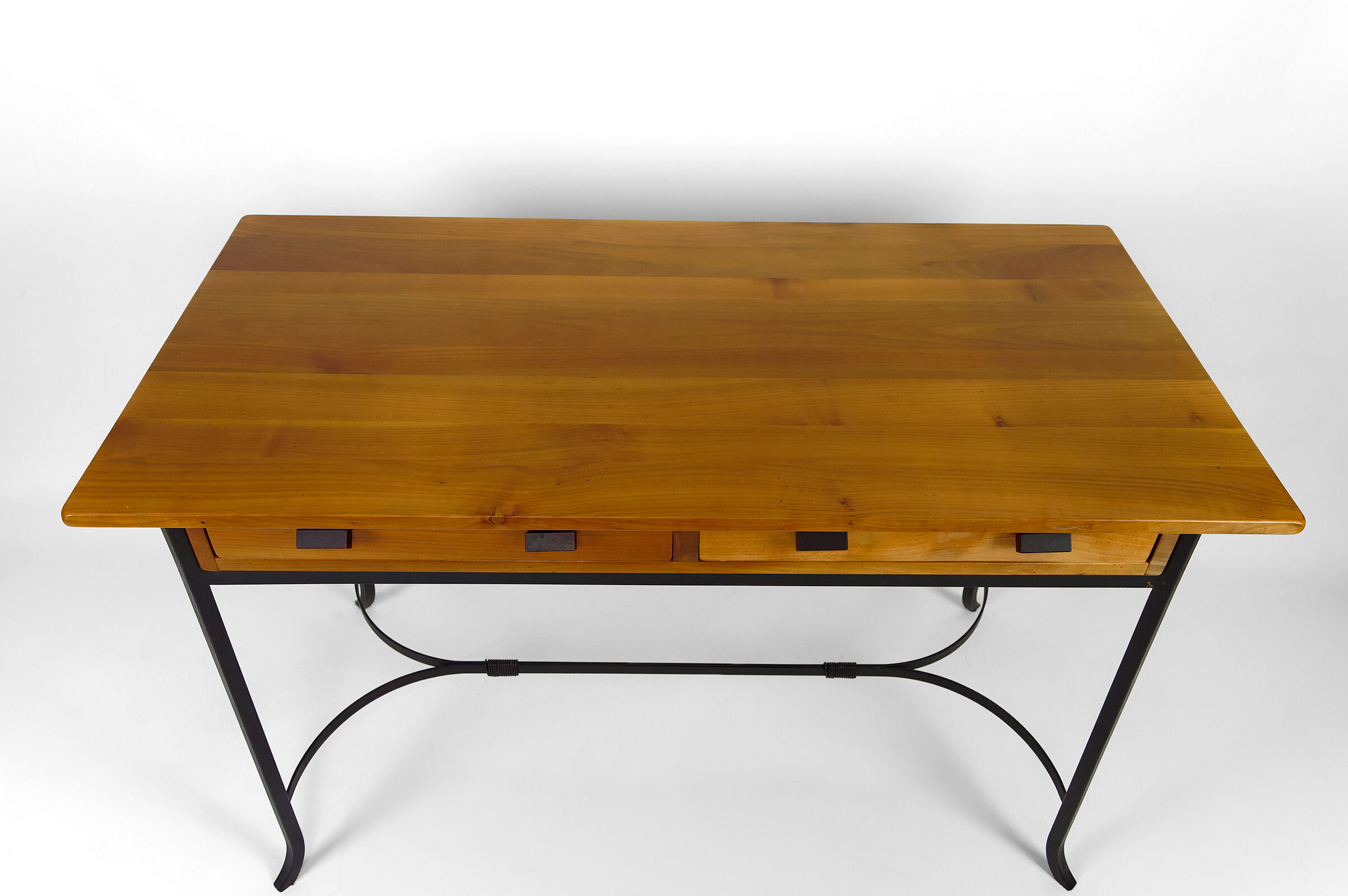 Bureau moderniste en merisier et fer forgé, circa 1980