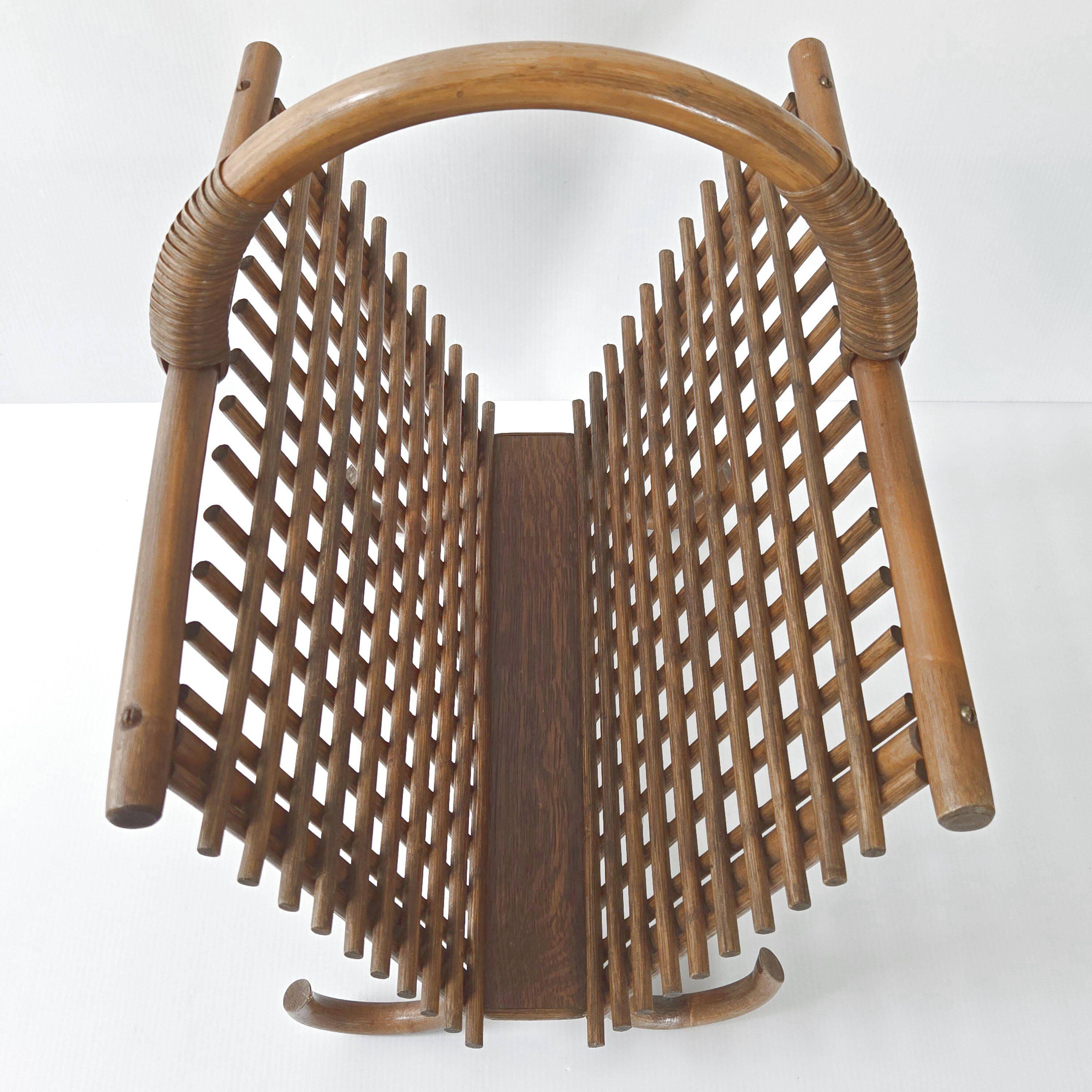Vintage bamboo & rattan magazine rack 1960