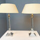 Pair of table lamps, Corinthian columns, silver-plated, England, 1970s