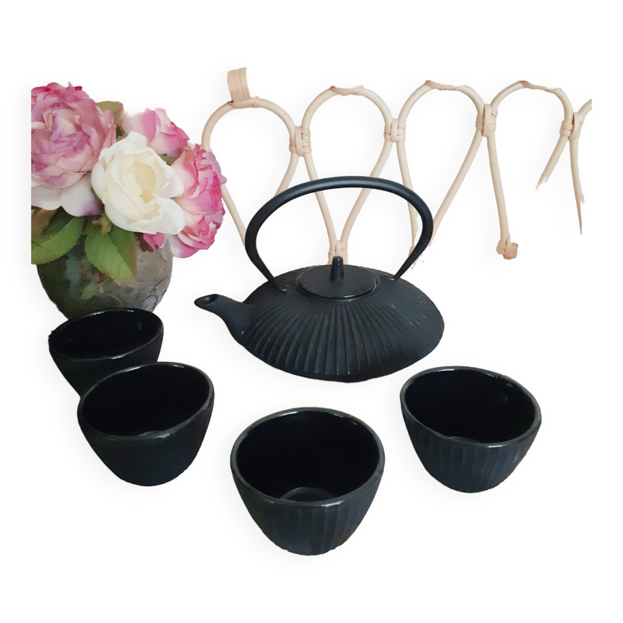 Japanese black cast iron tea set