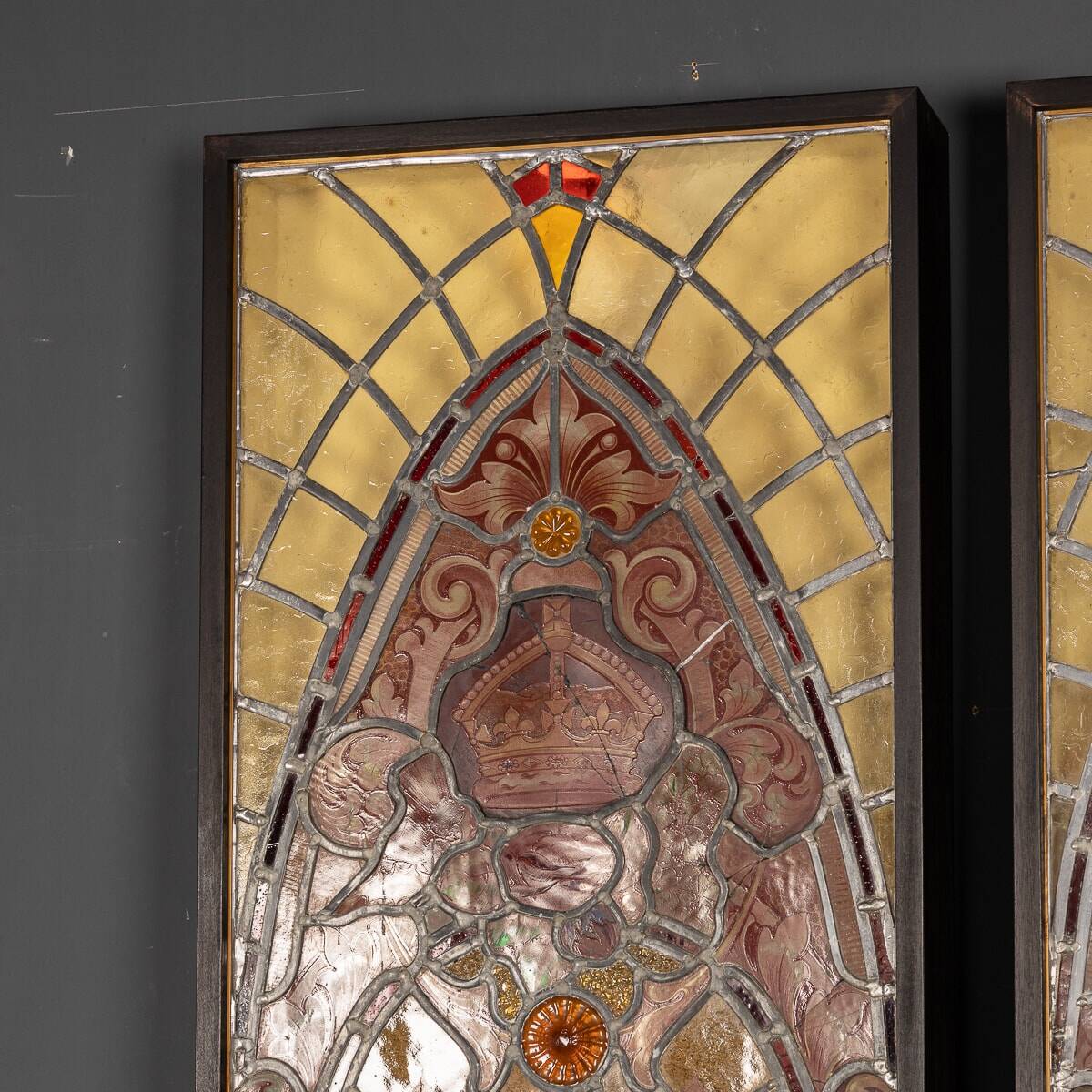 Antique 19thc victorian stained glass window light boxes c.1880