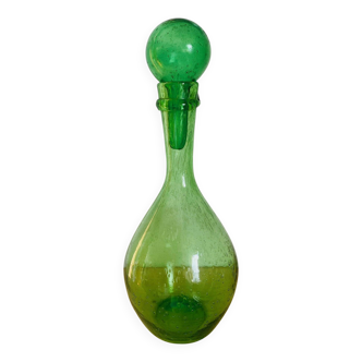 Biot carafe in green bubble glass