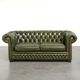 Green cow leather 2.5-seater Chesterfield sofa in English style