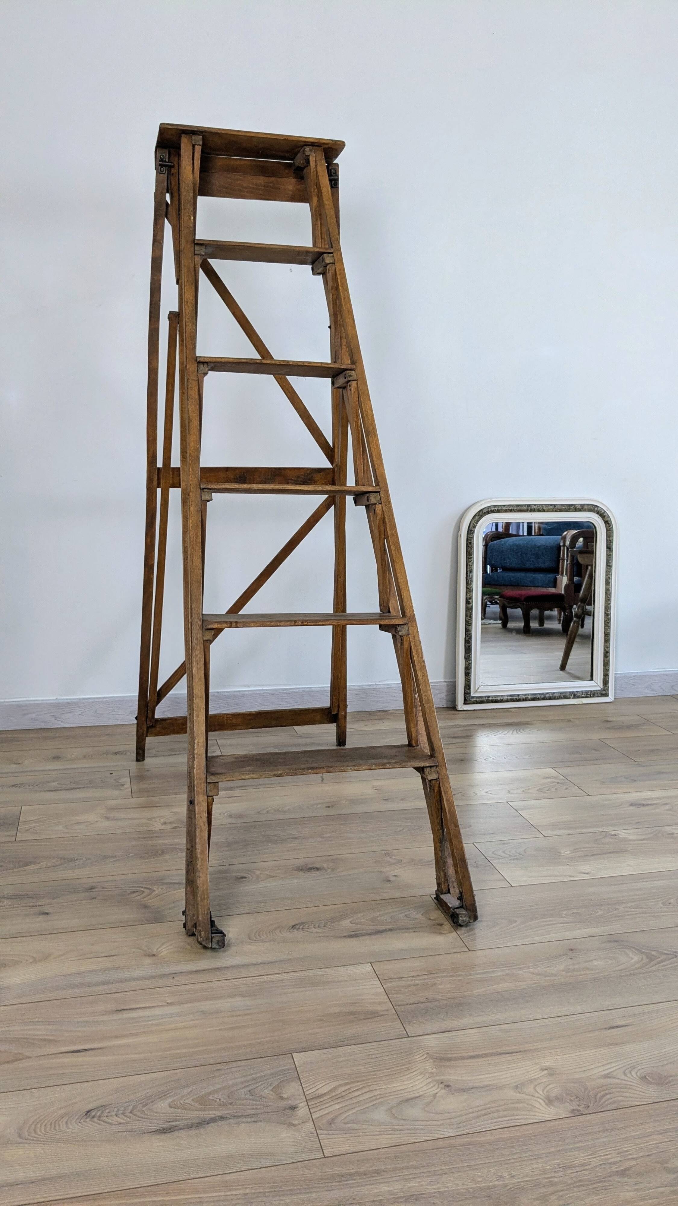 Vintage wooden painter's stepladder - authentic patina