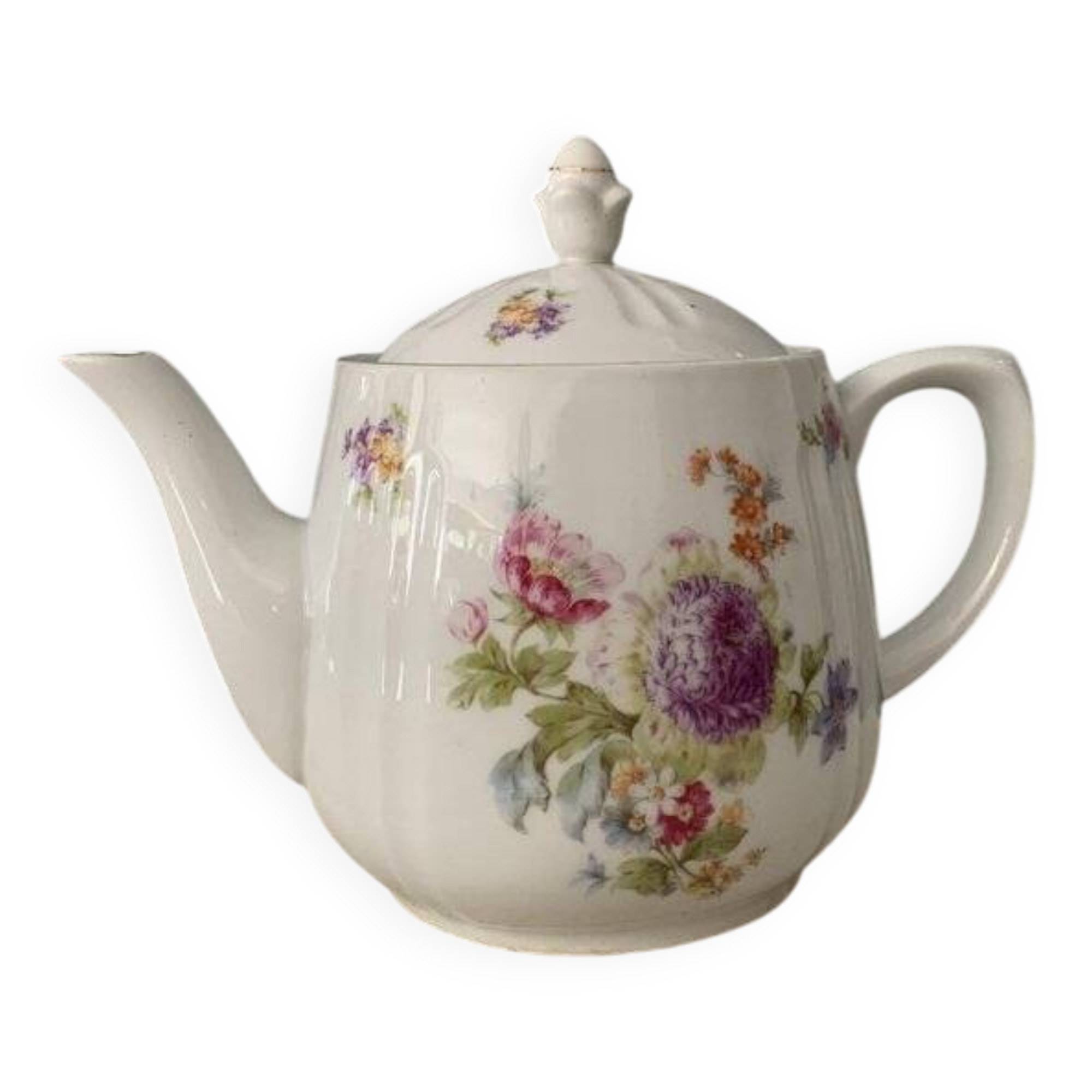 Cream porcelain coffee pot with multicoloured pastel floral decoration CT Karl Tielsch, Germany 1940s.