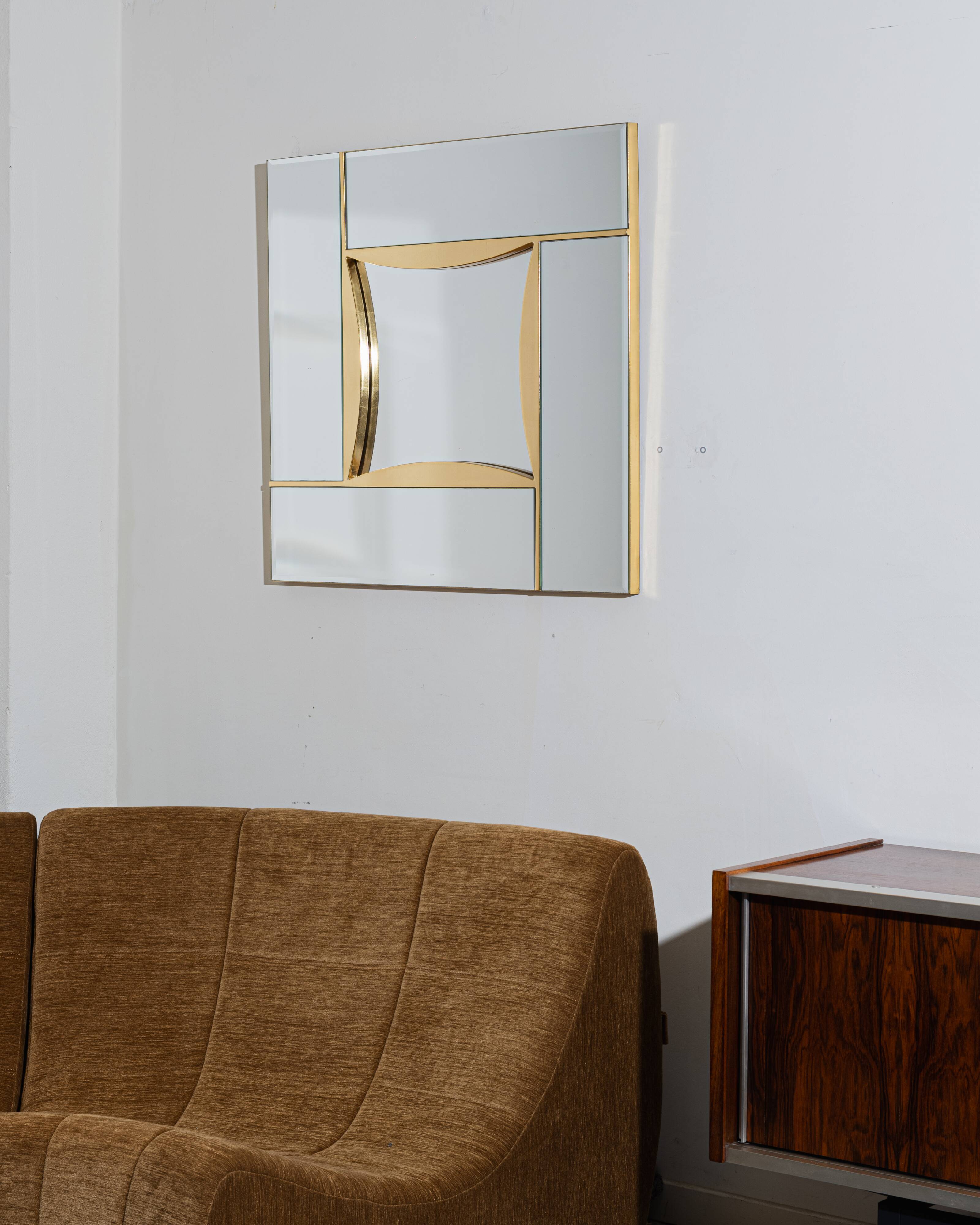 Cloisonné glass and brass mirror, 1970s