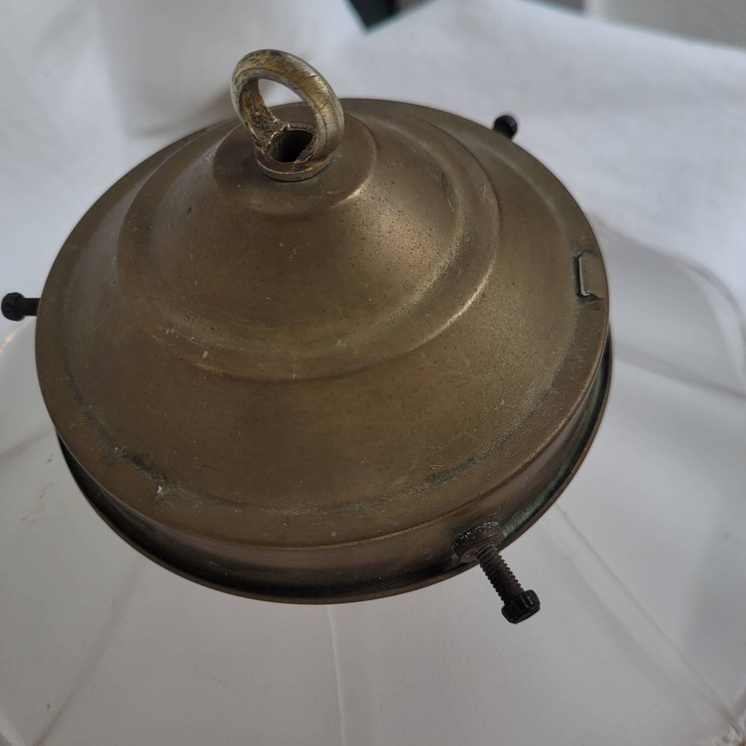 Suspended lantern in moulded glass and brass – 50's vintage light fixture