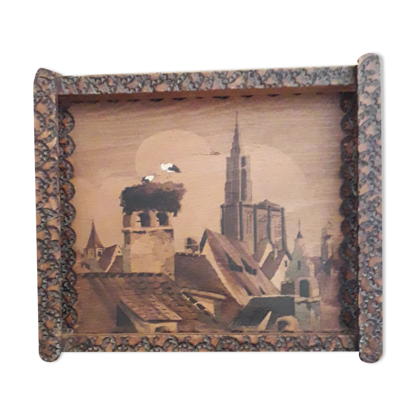 Old wooden top painted and pyroengraved after Boli